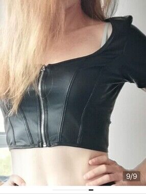 Vegan leather Zip Crop Top